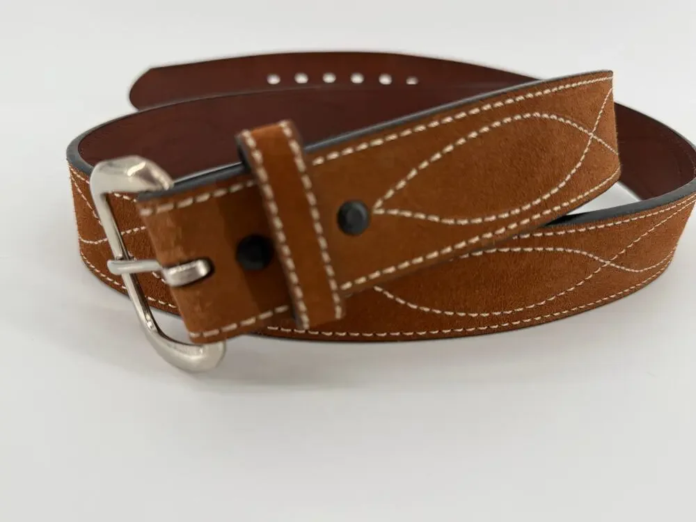 Suede Leather Western Belt Stitching Cowboy Rodeo Silver Buckle Size 44